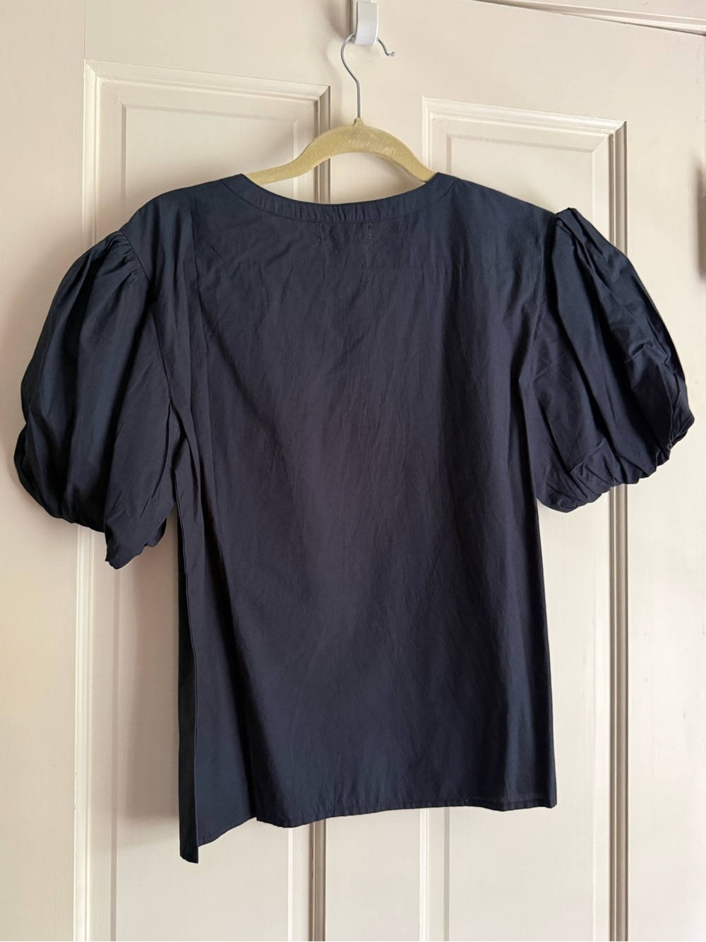 Classic Navy Puff-Sleeve Blouse